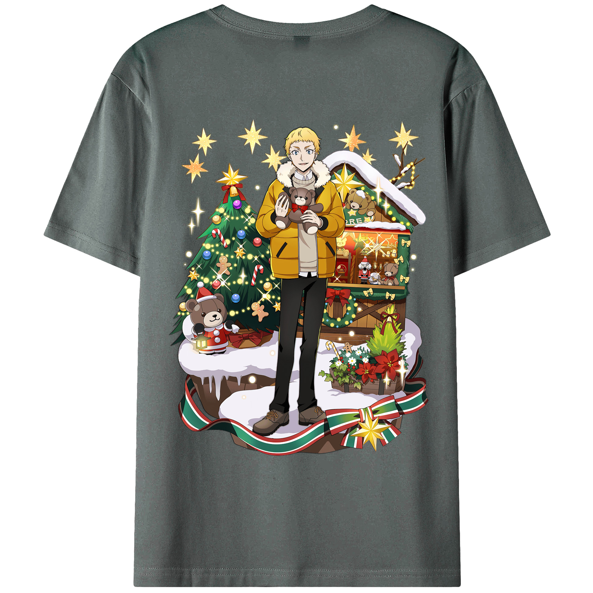 （画像用） 文豪ストレイドッグス Bungo Stray Dogs 綿100％ メンズ半袖Tシャツ（バックプリント） 通気性
